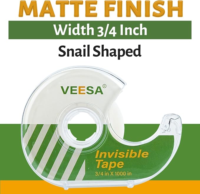 Invisible Tape, 12 Dispensered Rolls, 3/4 x1000 Inches, Matte Finish, Gift - Image 6