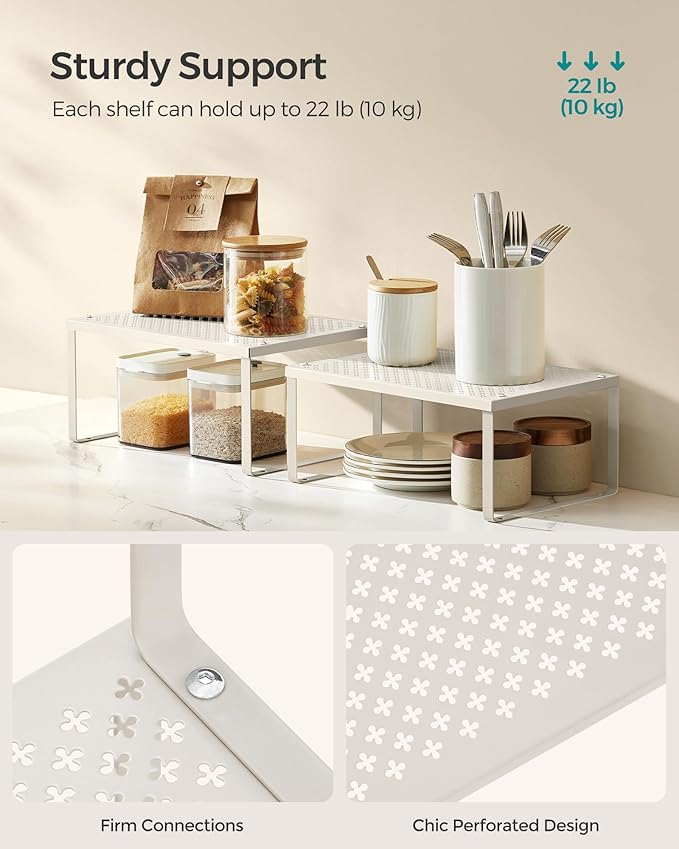 SONGMICS Spice Racks, Countertop Organizers, Shelf Risers, Expandable, Oatmeal - Image 4