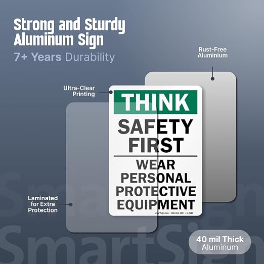 SmartSign - S-2917-AL-14 "Think Safety First - Wear Personal Protective - Image 3