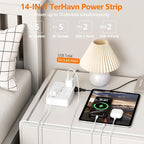 Surge Protector Power Strip 5 FT Flat Extension Cord ，10 AC Outlets & 4 USB - Image 2