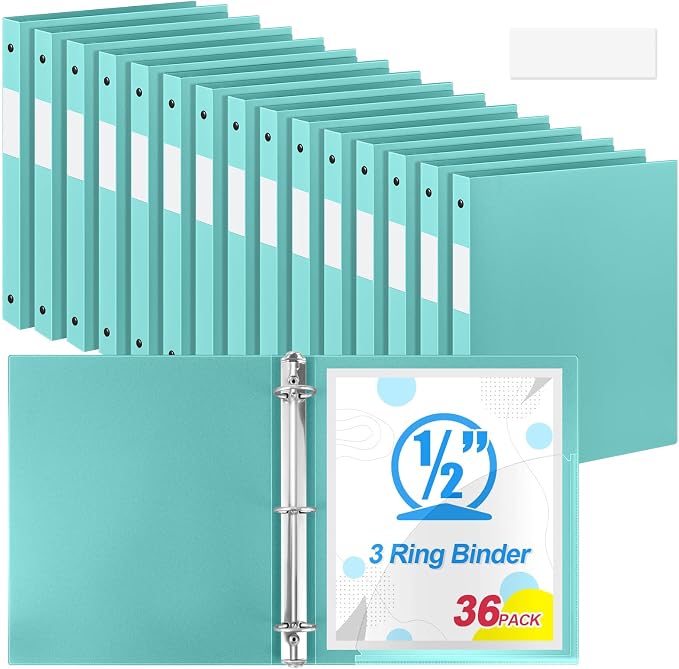 Henoyso 36 Pcs 3 Ring Binder 0.5 Inch Round Fits Letter Size 8.5'' x 11'' Paper by Henoyso