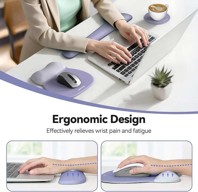 TECKNET Gel Mouse Pad Set with Wrist Rest and Keyboard Wrist Rest, Ergonomic - Image 2