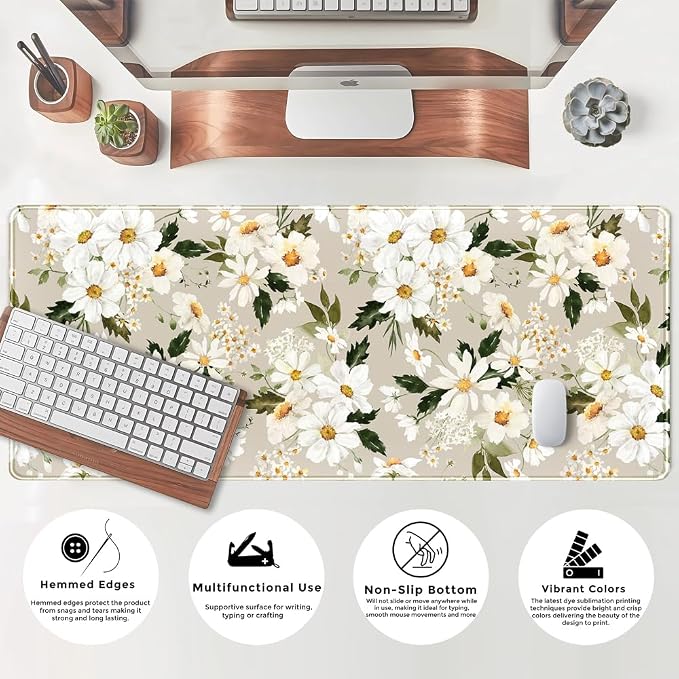 Daisy Floral Daisies Large Mouse Pad Watercolor Flowers Desk Mat, Washable - Image 5