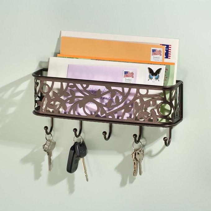 mDesign Wall Mount Metal Entryway Storage Organizer Mail Sorter Basket - Image 3