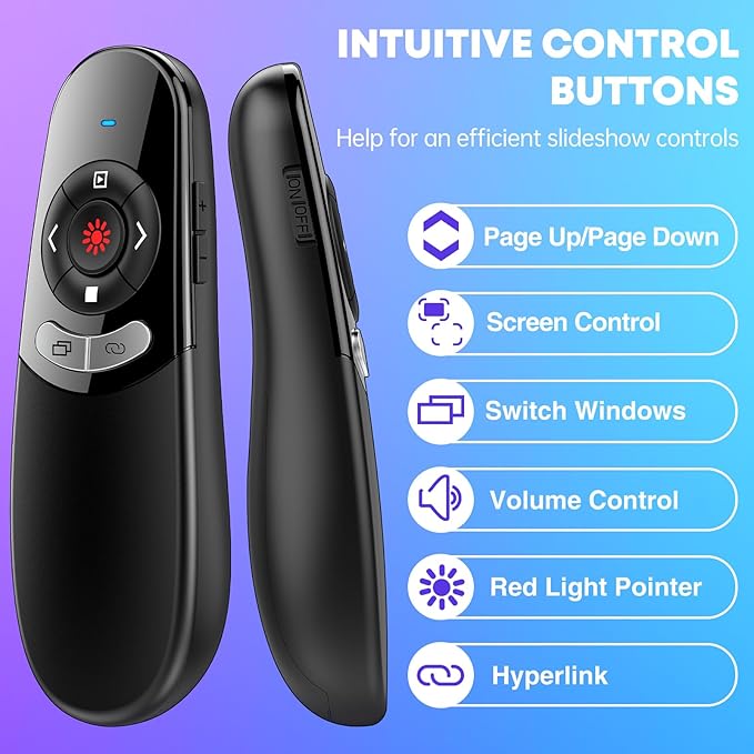 2 in 1 Type C USB Presentation Clicker Red Light, Wireless Presenter Remote PPT - Image 5