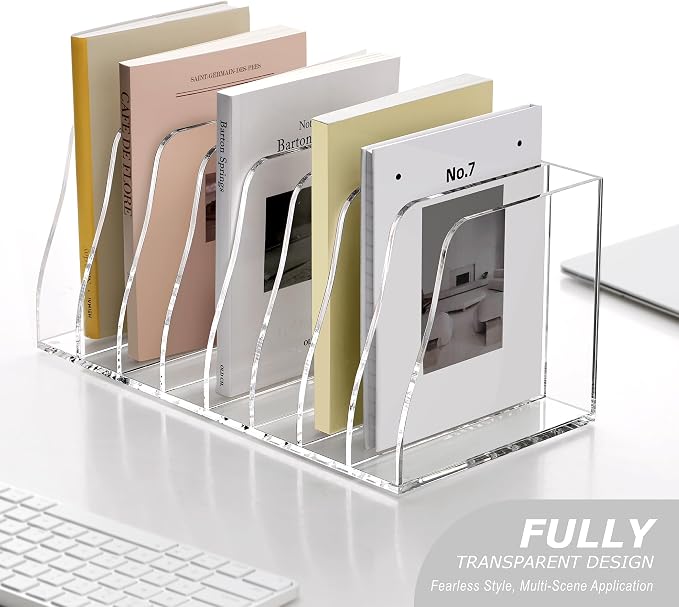 SANRUI Acrylic Desk File Organizer, 8 Vertical Compartments Clear Magazine File - Image 8