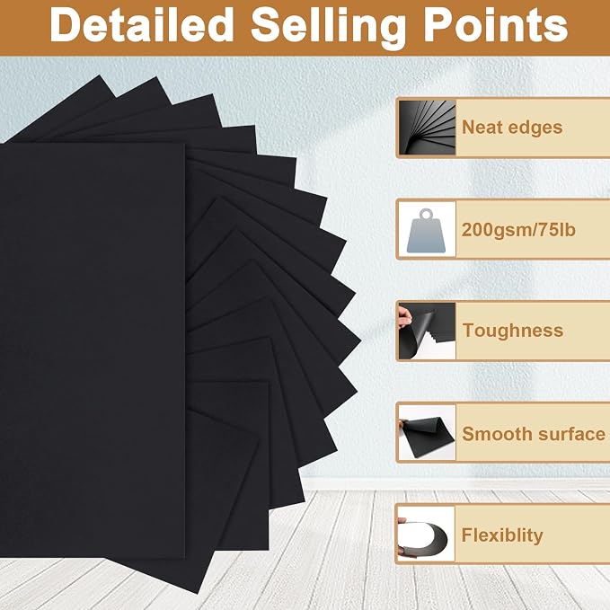 Silunkia 40 Sheets Black Cardstock 8.5 x 11 Printer Paper, 200gsm/75lb - Image 3