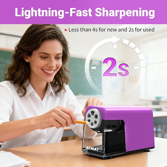 AFMAT 6-Hole Electric Pencil Sharpener, Cordless & Rechargeable, Colored Pencil - Image 4