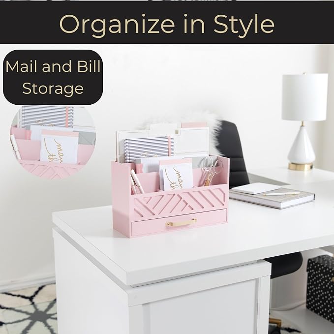 BLU MONACO Pink Wooden Desk Organizer - Image 2