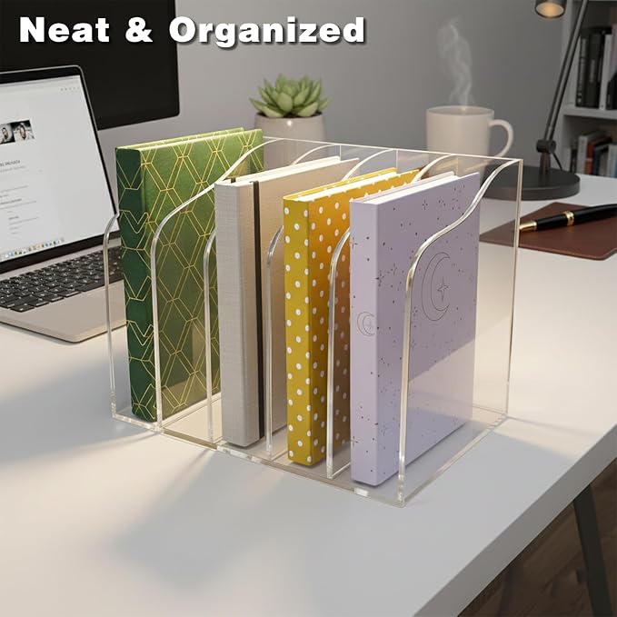 Acrylic Desk Organizer 5 Vertical Compartments Office Organization Clear - Image 6