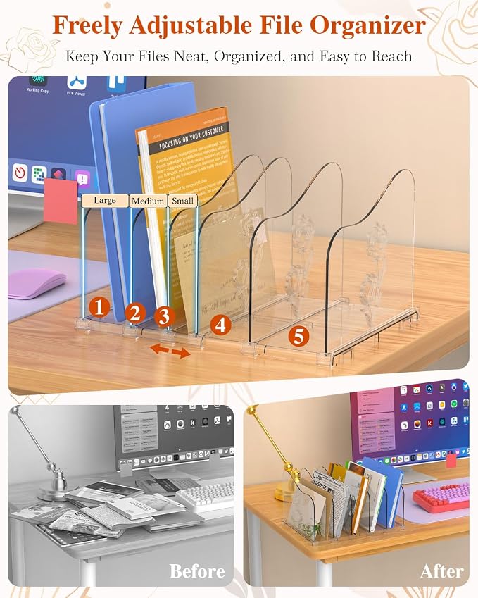 COWVTUJ Adjustable Rose File Organizer - Image 5