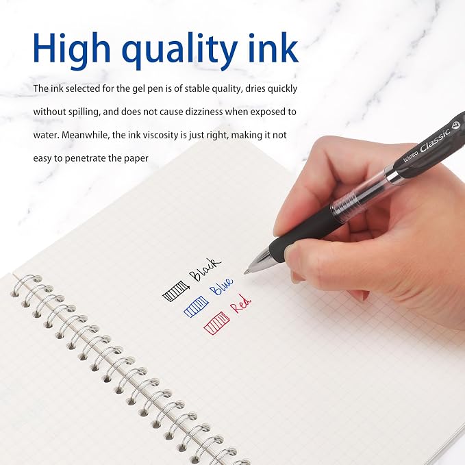 Lekreo Classic Retractable Gel Roller Pens, 0.7mm Fine Point Black Ink - Image 4