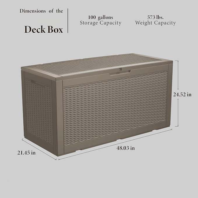 Decksplore 100 Gallon Lockable Resin Deck Box, Waterproof Outdoor Storage Box - Image 2