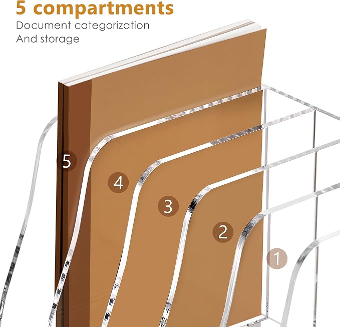 SANRUI Acrylic Desk File Organizer, 5 Vertical Compartments Clear Magazine File - Image 4