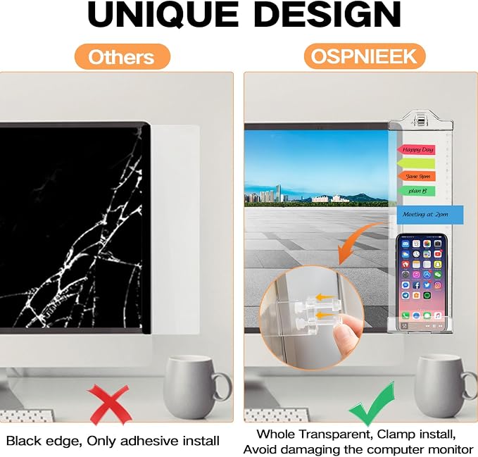 Monitor Memo Boards for Computer, Upgrade Transparent 3 PCS Multifunction - Image 3
