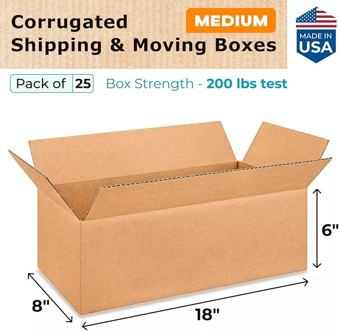 Medium Shipping & Moving Boxes 18"L x 8"W x 6"H - Image 2