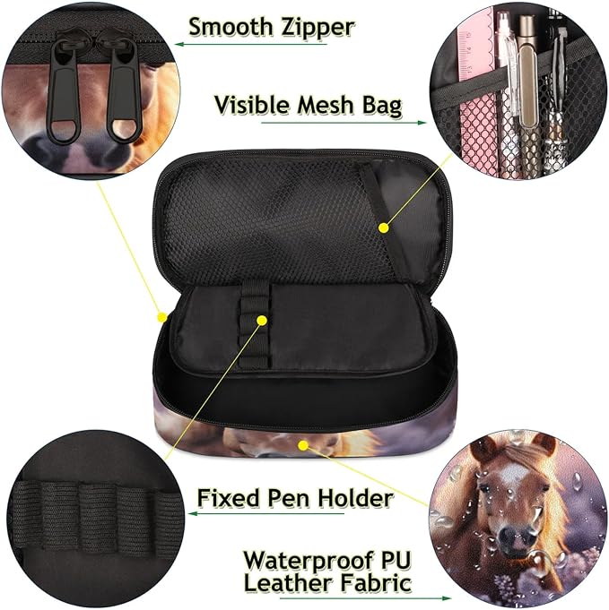 Pardick Pencil Case，Horse 3D Big Capacity Pencil Pouch Coin Pouch Stationery - Image 5