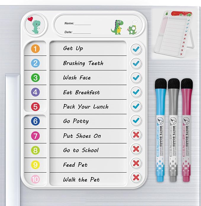 Magnetic Chore Chart for Kids, ADHD Task Tracker Easy-Check Routine Dry Erase by LightUpYourCreativity