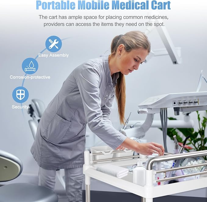 Mobile Utility Cart with Wheels Professional Medical Trolley Cart 220 Lbs Load - Image 6