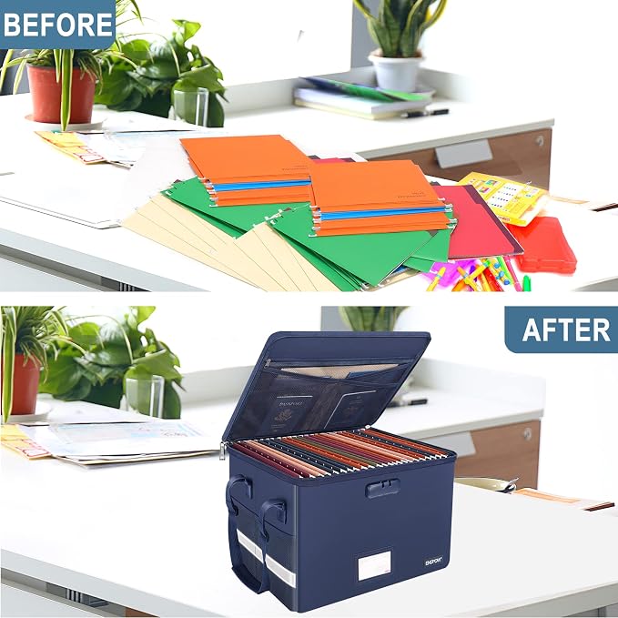 ENGPOW File Box with Lock, Fireproof Document Box with Pockets, Collapsible - Image 7