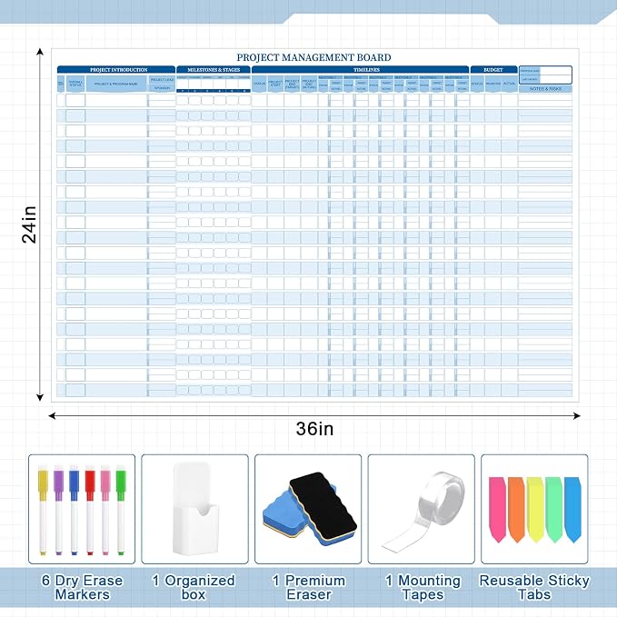 Lincia Large Magnetic Portfolio Project Management Board Set 24" x 36" Reusable - Image 2