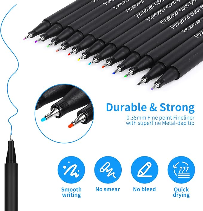 huesamhi 24 Fineliner Pens Set 0.4mm Ultra Fine Tip Drawing Markers - Image 3