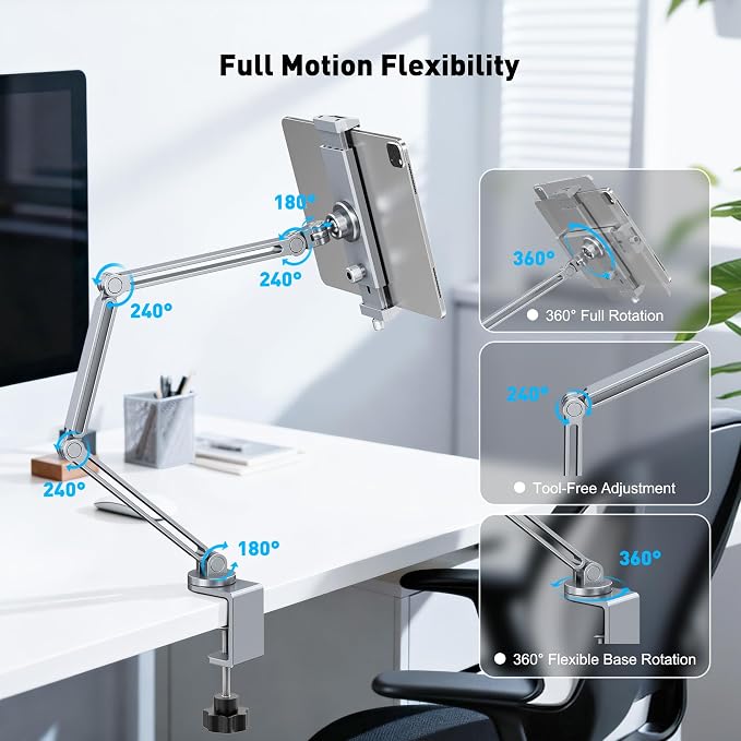 AboveTEK 2-in-1 iPad Stand for Desk, Aluminum iPad Holder Arm - Image 5