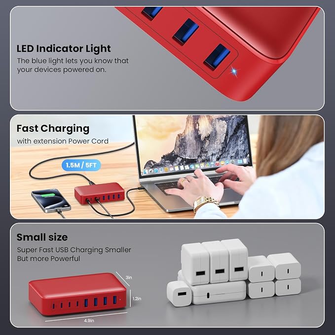 USB C Charger 200W USB C Charger Block, Upgraded GaN III 8-Port Fast Charging - Image 5