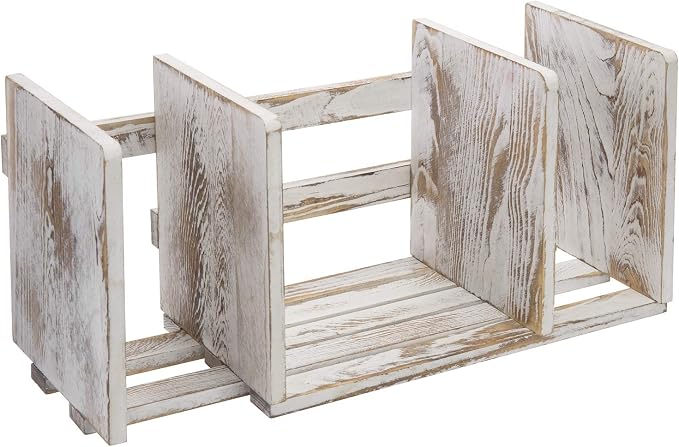 MyGift Rustic Expandable Whitewashed Wood Desktop Bookshelf/Adjustable Tabletop - Image 5