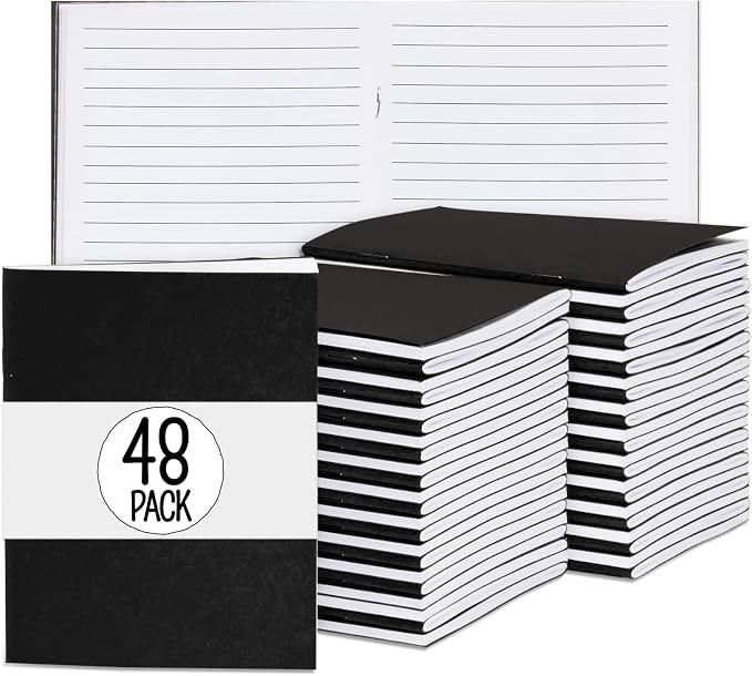 Small Lined Notebooks Bulk – Black Kraft Paper Cover, 48 Pack 4.25 x 5.5 in by PaperJunkie
