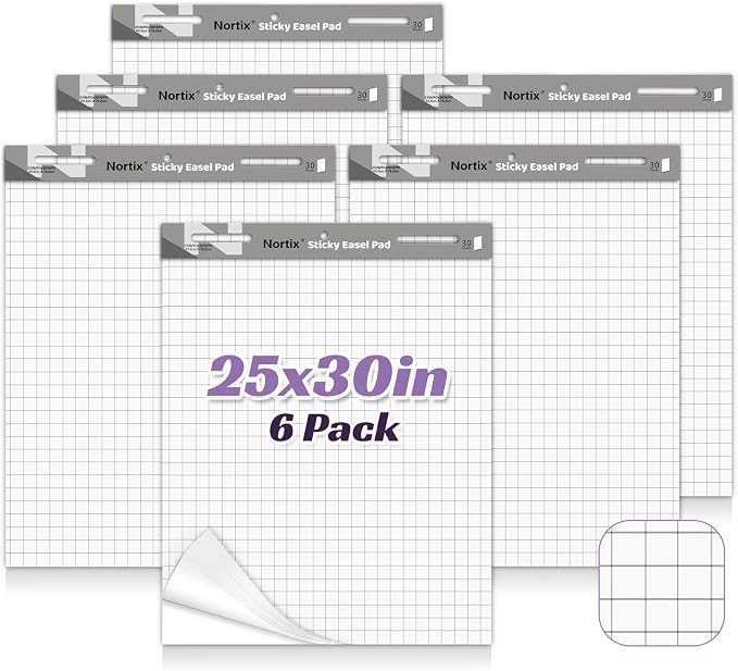 Nortix Sticky Easel Pad, 25x30 Inches Large Self Stick Grid Flip Chart Paper by Nortix
