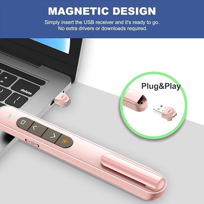 QUI Presentation Clicker for PowerPoint, RF 2.4GHz USB C Wireless Presenter - Image 5