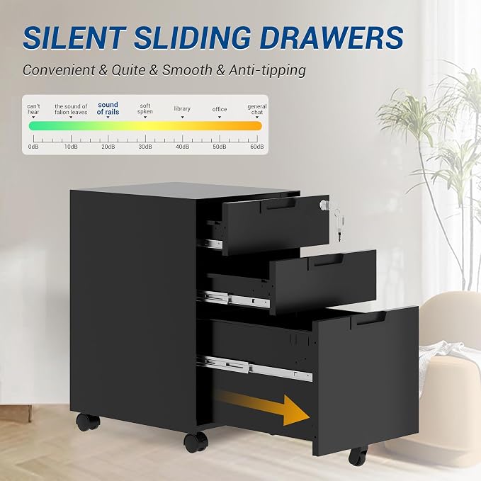 Fesbos 3 Drawer Vertical File Cabinet, Mobile Filling Cabinets - Image 5