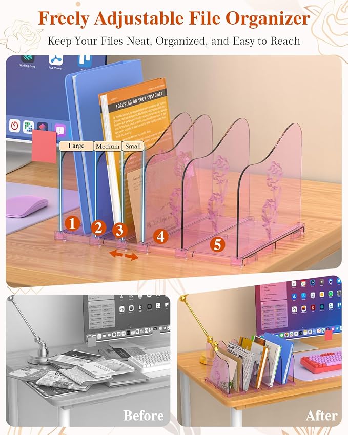 COWVTUJ Adjustable Rose File Organizer - Image 5