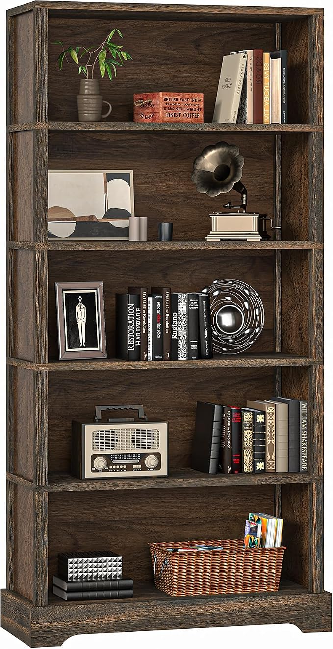 TVU 5-Tier Solid Wood Book Shelf, Floor Standing Bookcase, Farmhouse Style Book by CreateaBetterLife