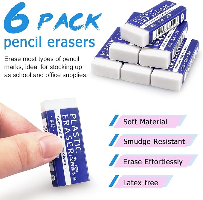 Tamaki 6 Pack Erasers, Large White Erasers - Image 3