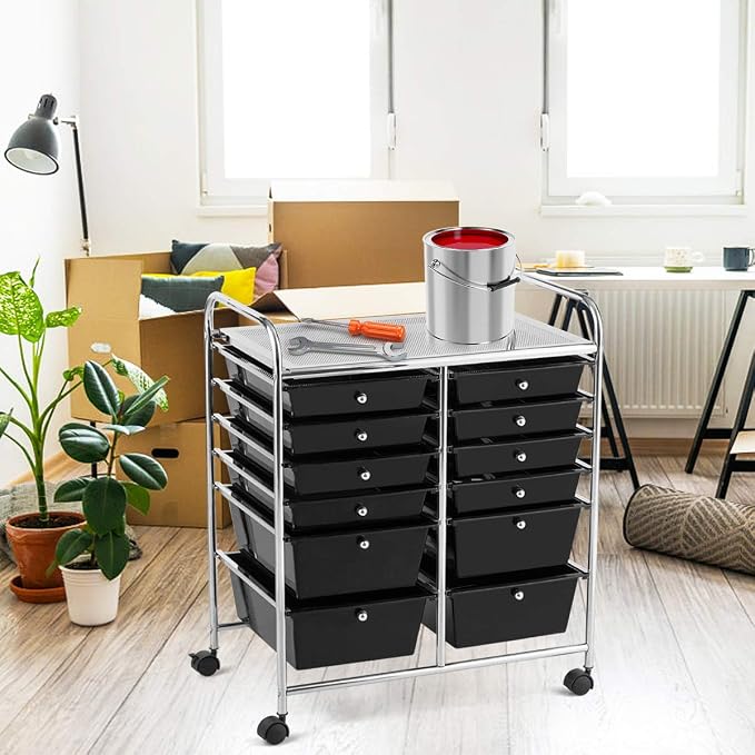 LDAILY 12 Drawer Rolling Storage Cart, Craft Cart Organizer on Wheels w/Metal - Image 8