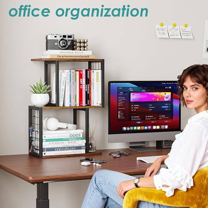 Vfelf Desktop Bookshelf, 3-Tier Desk Organizer Shelf - Image 4