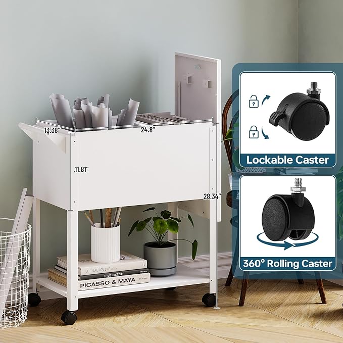Mobile File Cart with Lock, Rolling File Cabinet Hanging Letter/Legal File - Image 5