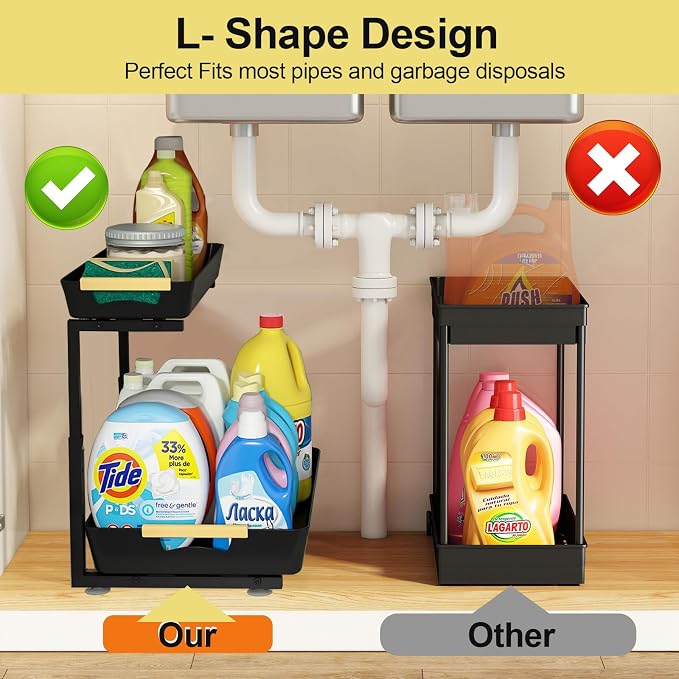 AMEDELE Under Sink Organizer, 2 Tier Pull Out Adjustable Height Under Cabinet - Image 5