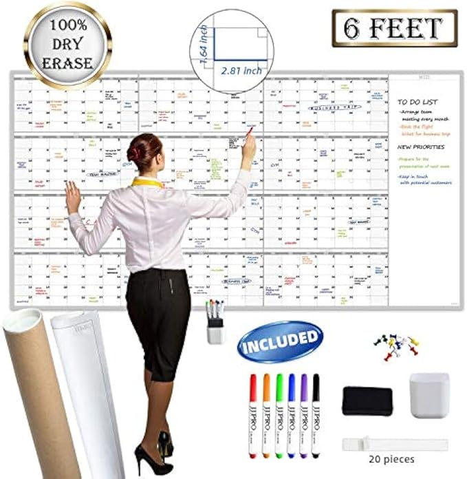 Large Reusable Dry Erase Yearly Wall Calendar by JJPRO