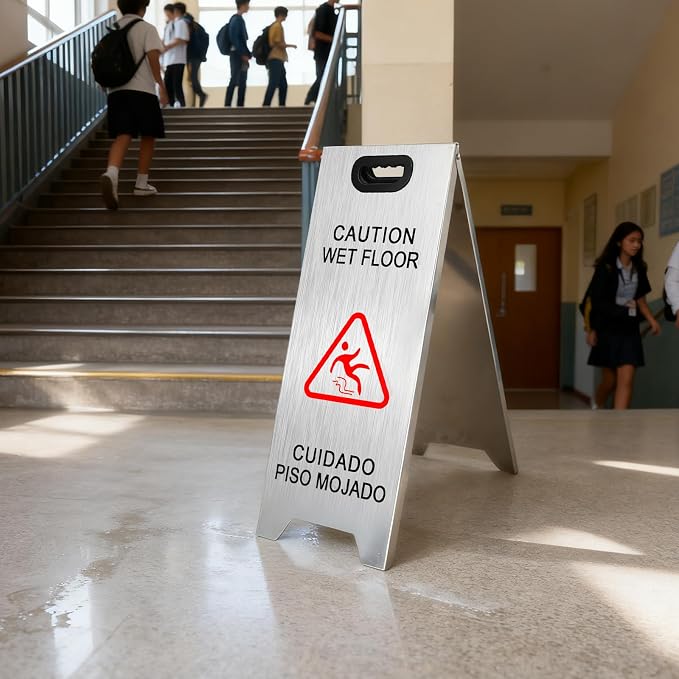 Kerty 4 Pack Stainless Steel Wet Floor Sign, 24 Inch Caution Wet Floor Sign - Image 6
