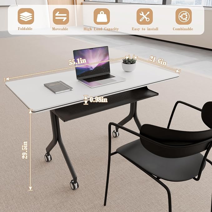 Goakwwuz Conference Room Table, Folding Conference Tables, Thicken Grey Tabletop - Image 2