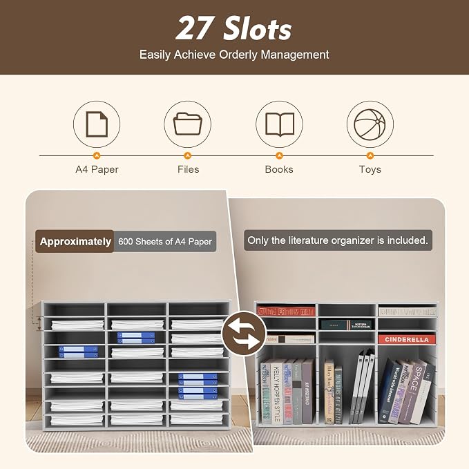 Literature Organizer with 27 Compartments | Adjustable Desktop File Sorter Mail - Image 2