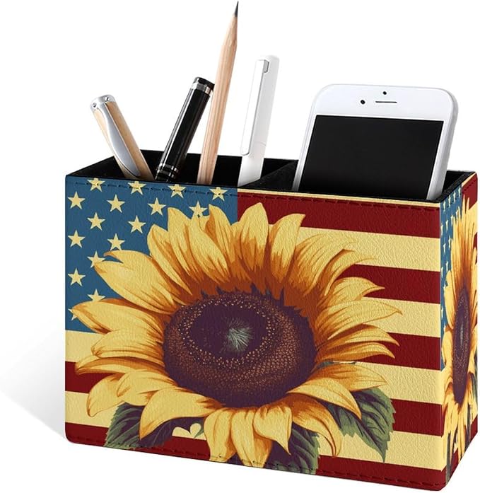 Famame Sunflower on American Flag Pencil Holder - Image 2