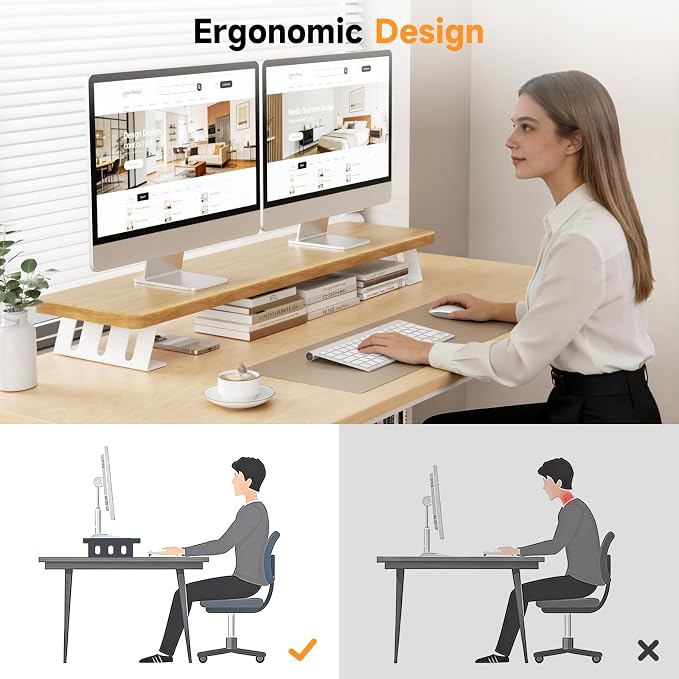 NestNeat Dual Monitor Stand Riser, 39 Inch Large Wood Monitor Stands - Image 6
