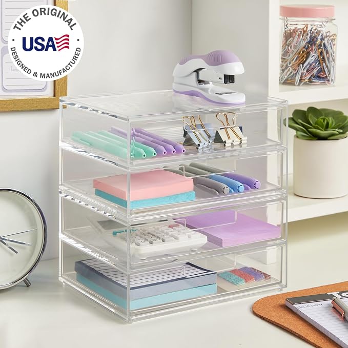 STORi Chloe Space-Saving Clear Drawer Organizer Sort Office, Beauty Supplies - Image 4