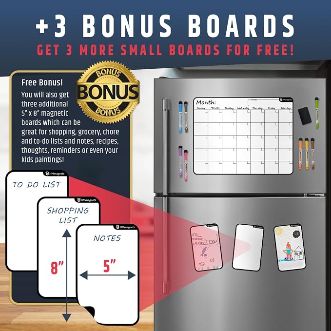 Large Dry-Erase Magnetic Monthly Calendar + Free Bonus: 3 Grocery/to-Do List - Image 4