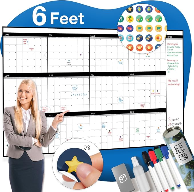 Large Dry Erase Calendar for Wall, Reusable by LushleafDesigns