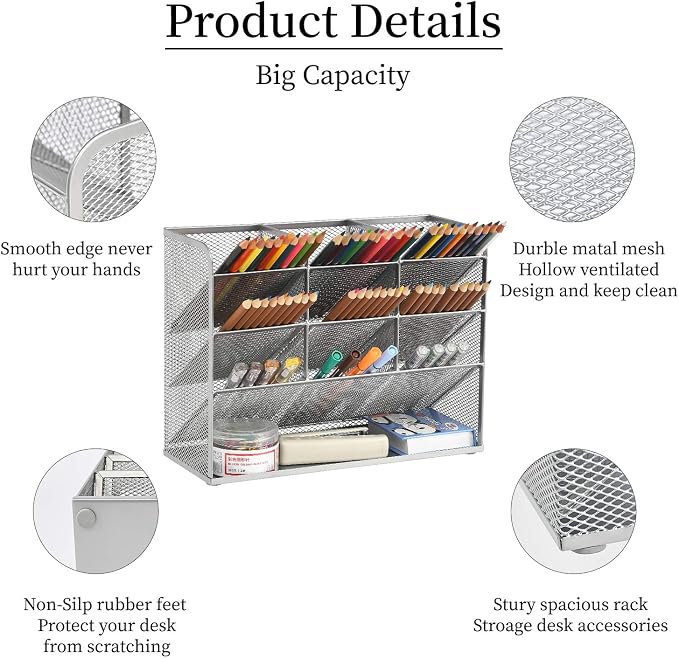 Marbrasse Mesh Desk Organizer, Desktop Stationary Organizer, Storage Rack - Image 2